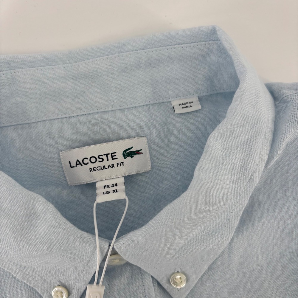 Lacoste Button Down Shirt Men XL Light Blue 100% Linen Short Sleeve NWT CH5699 - Picture 4 of 7